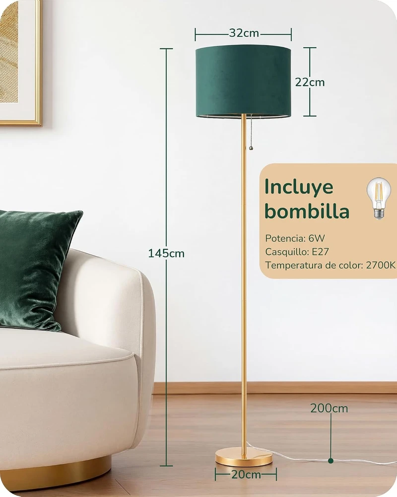 EDISHINE retro grindinis LED šviestuvas su žaliu aksominiu gaubtu, E27, 145 cm, EDISHINE-016