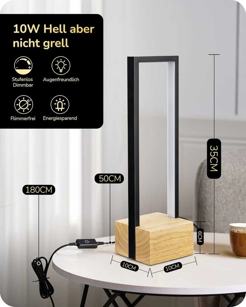 EDISHINE stalinė LED lempa, 6 W, jutiklinis valdymas, reguliuojamas apšvietimas, juoda–medžio, DHLTL02H