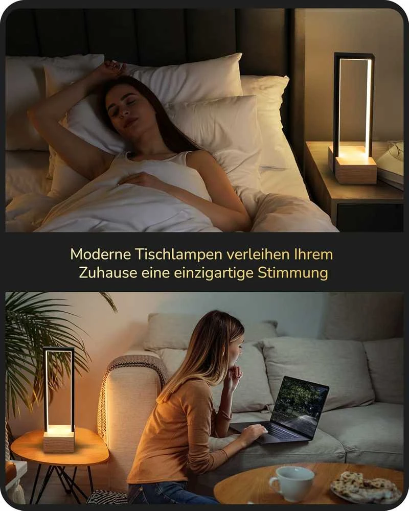 EDISHINE stalinė LED lempa, 6 W, jutiklinis valdymas, reguliuojamas apšvietimas, juoda–medžio, DHLTL02H