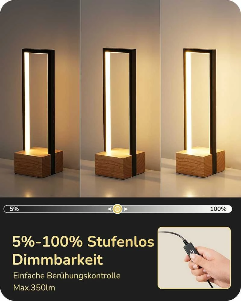 EDISHINE stalinė LED lempa, 6 W, jutiklinis valdymas, reguliuojamas apšvietimas, juoda–medžio, DHLTL02H