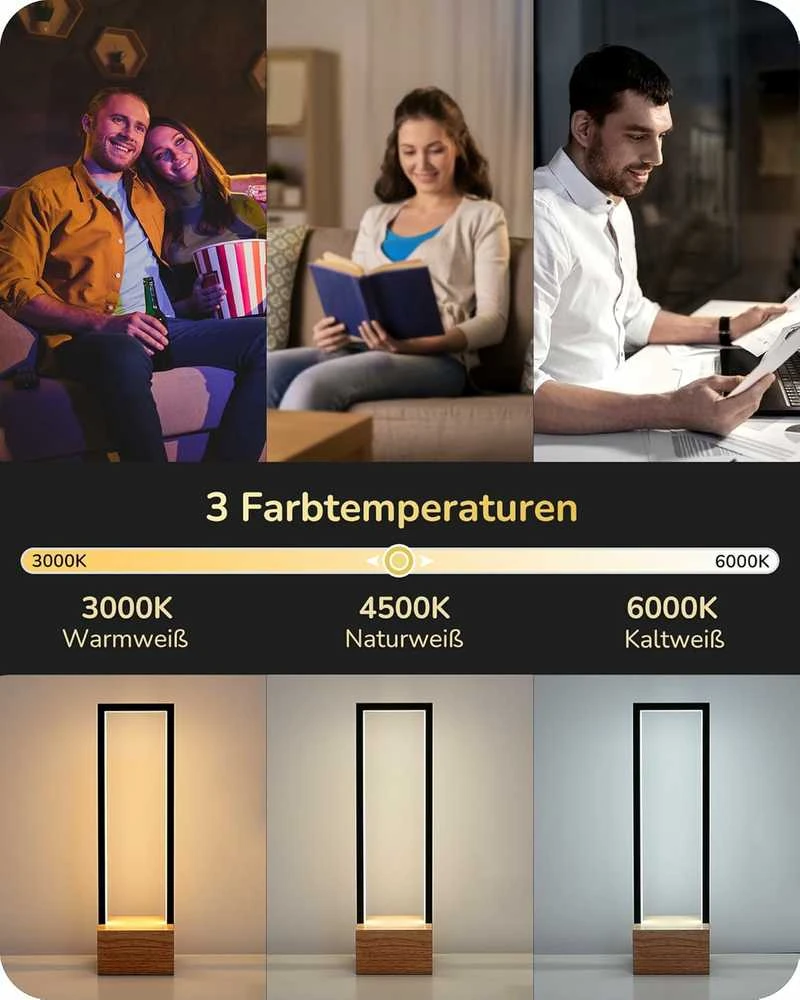 EDISHINE stalinė LED lempa, 6 W, jutiklinis valdymas, reguliuojamas apšvietimas, juoda–medžio, DHLTL02H