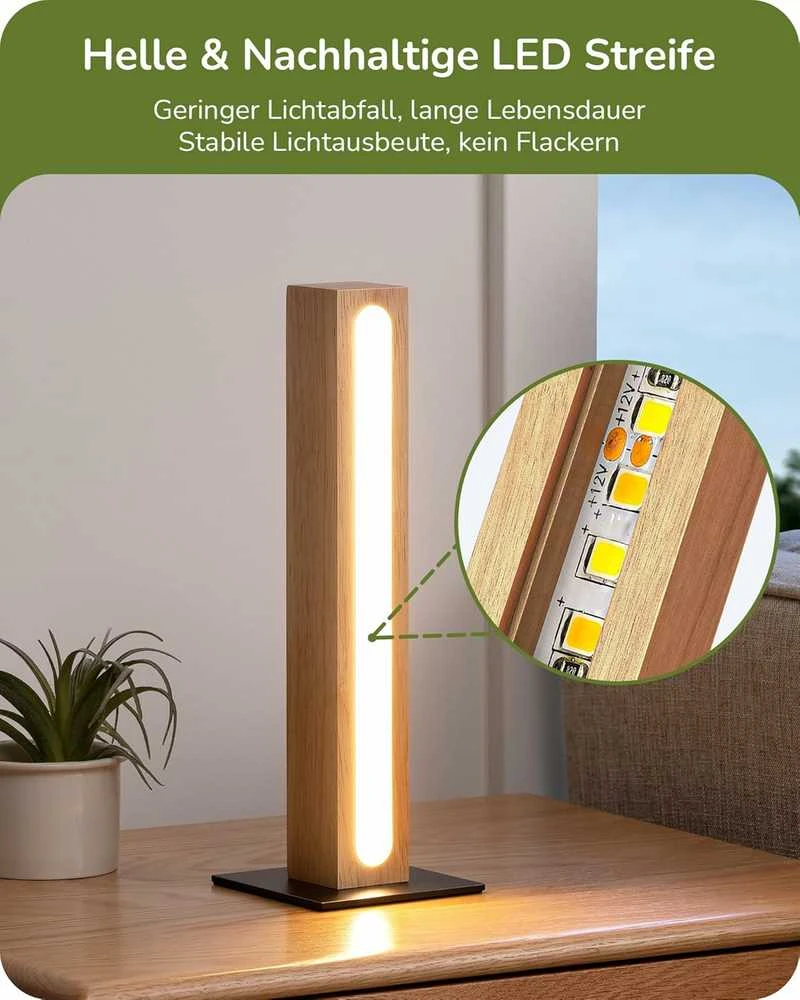 EDISHINE stalinė LED lempa, juoda ir medžio spalvos, 5,5 W, reguliuojama šviesa, DHLTL02F