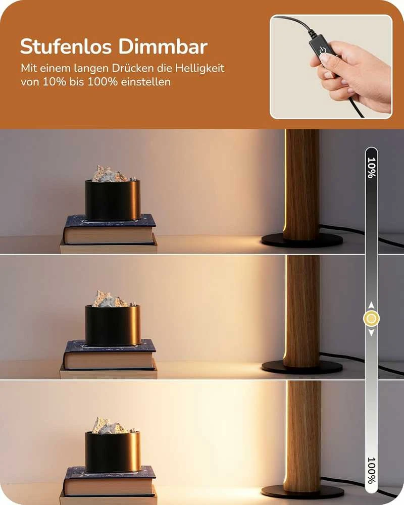 EDISHINE stalinė LED lempa su 5,5 W galia, mediniu gaubtu, jutikliniu pritemdymu
