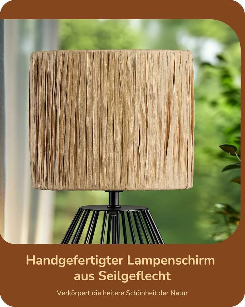 EDISHINE stalinė lempa boho stiliaus, pintas popierinis gaubtas, E14, LED 4 W, 29 cm