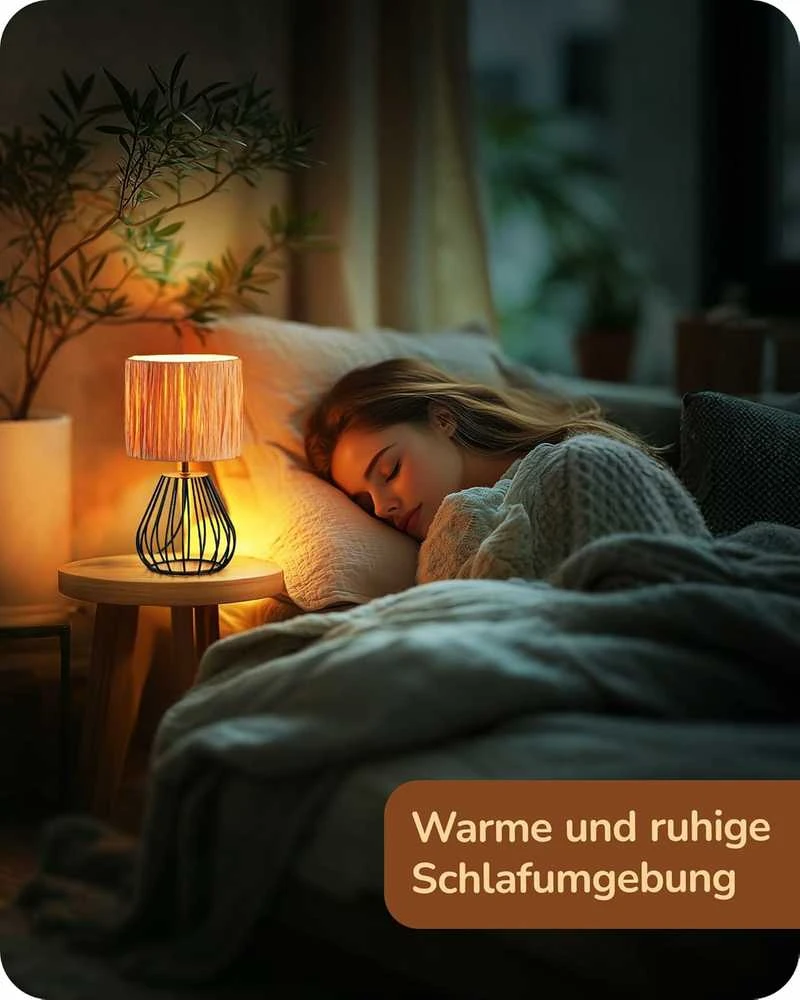 EDISHINE stalinė lempa boho stiliaus, pintas popierinis gaubtas, E14, LED 4 W, 29 cm