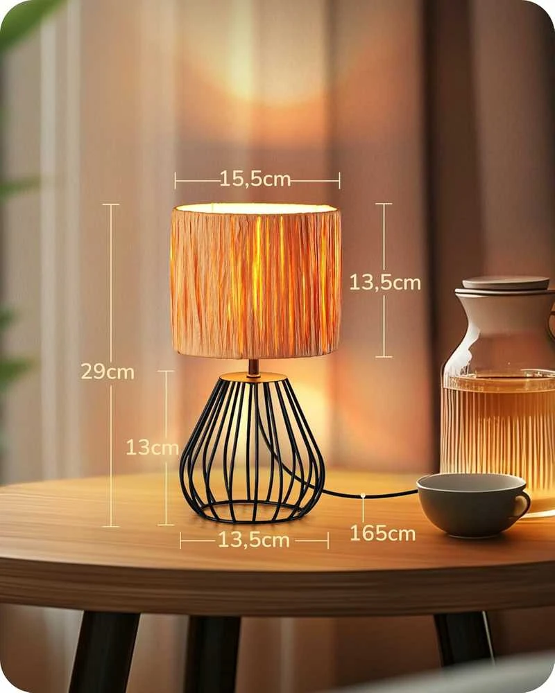 EDISHINE stalinė lempa boho stiliaus, pintas popierinis gaubtas, E14, LED 4 W, 29 cm