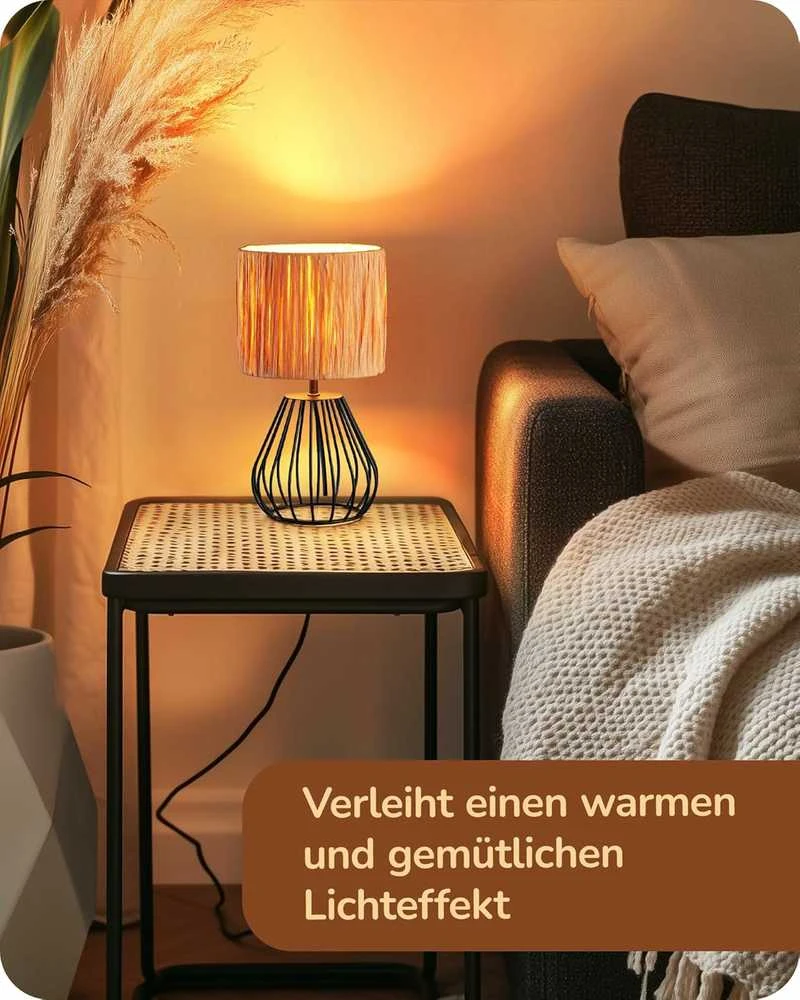 EDISHINE stalinė lempa boho stiliaus, pintas popierinis gaubtas, E14, LED 4 W, 29 cm