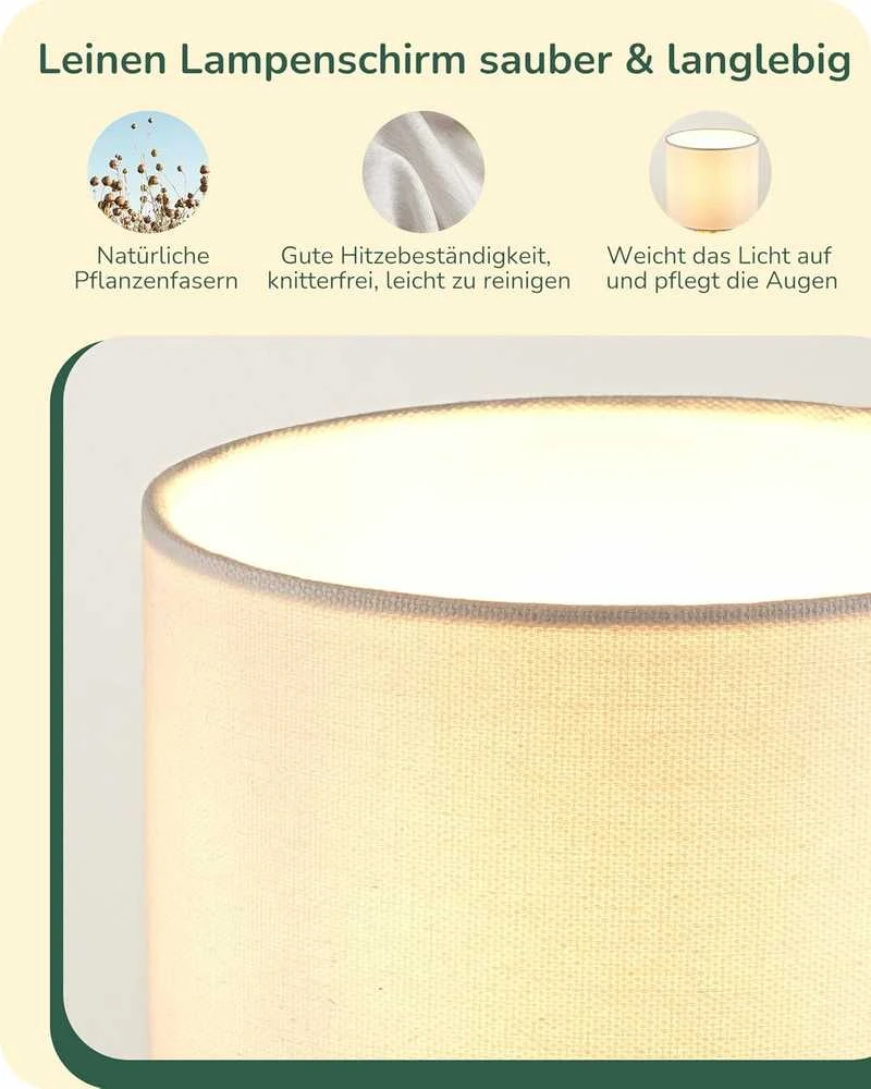 EDISHINE stalinė lempa su baltu lino audinio gaubtu ir auksine metaline baze, LED E14, 60 W, 29 cm