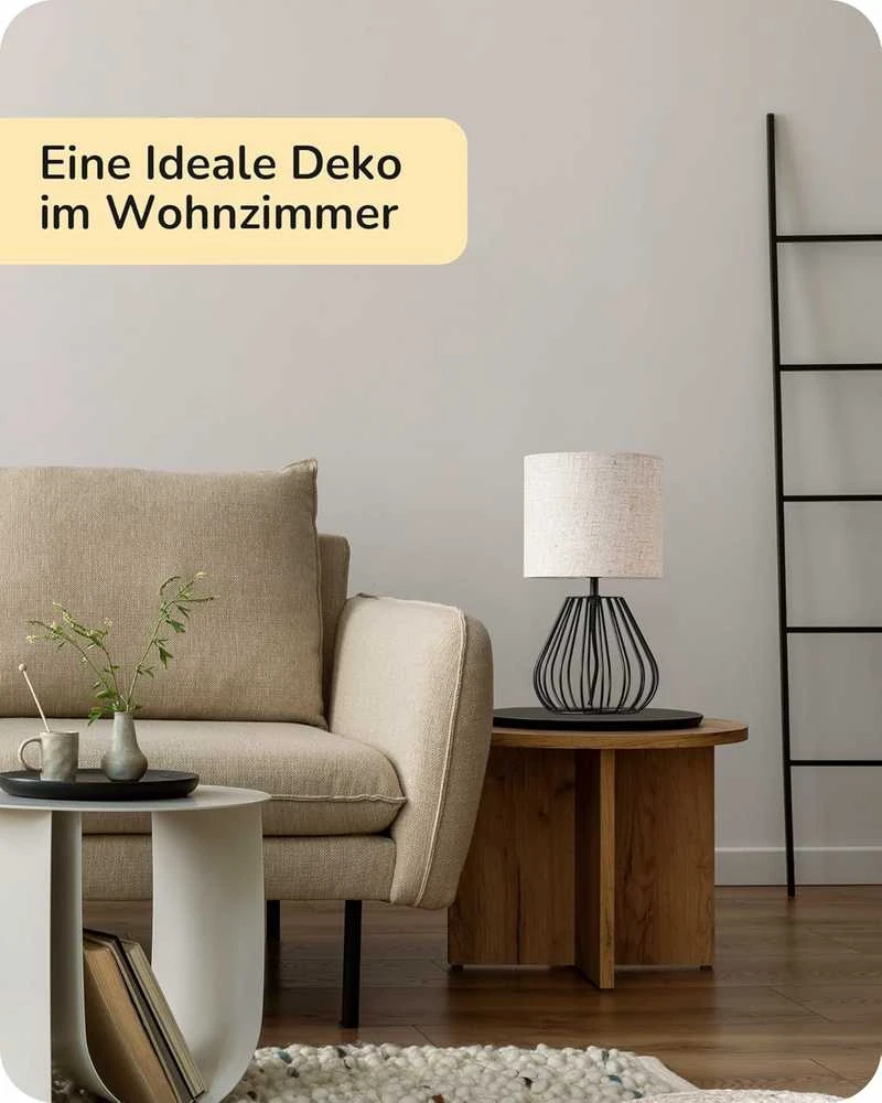 EDISHINE stalinė lempa su lininiu gaubtu, E14 lizdas, 60 W, bežinė-juoda, industrinio stiliaus