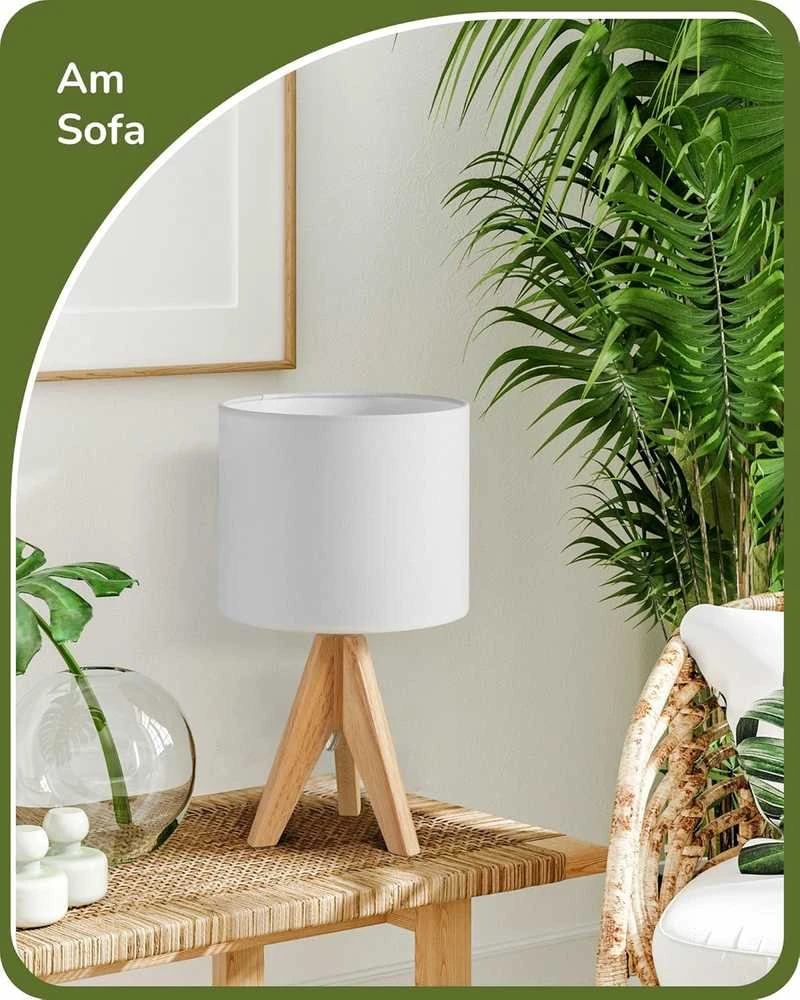 EDISHINE stalinės lempos rinkinys su LED 4 W, medinė bazė, lininiu gaubtu, E27, 2 vnt.