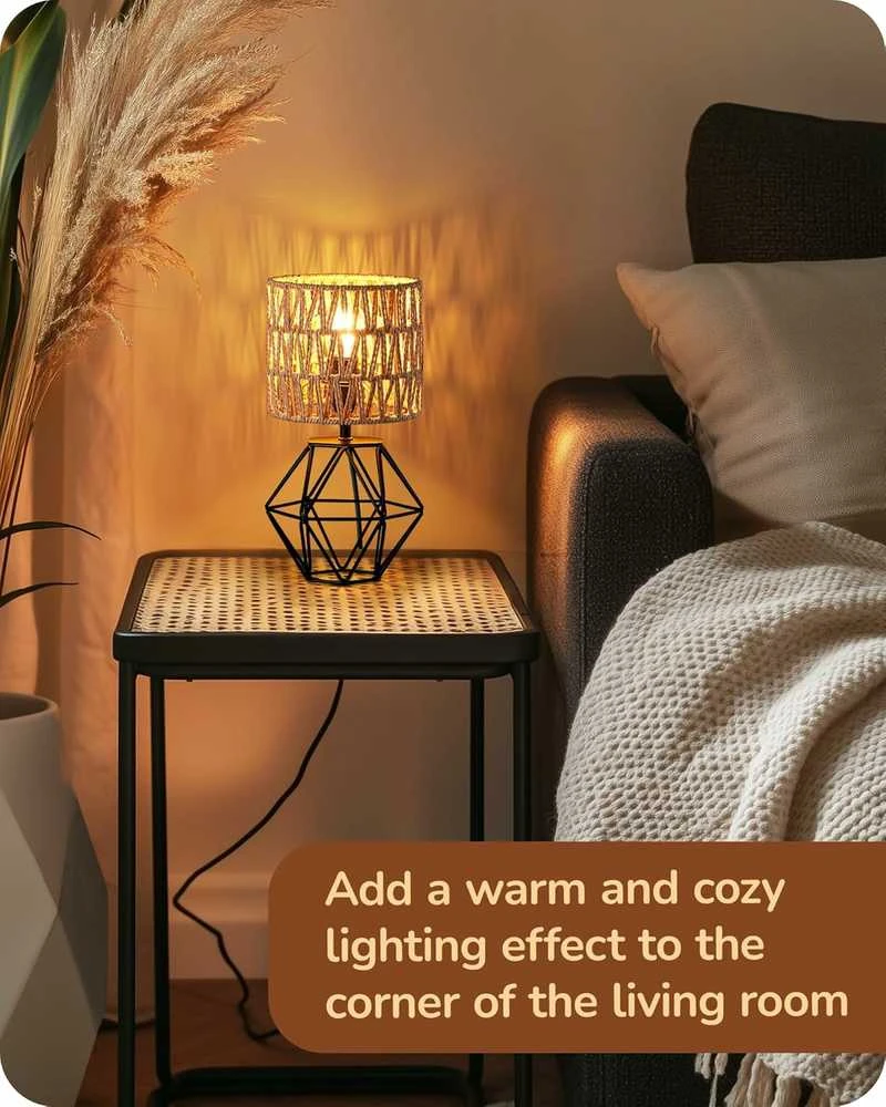 EDISHINE stalinis šviestuvas boho stiliaus, pintas popierinis gaubtas, E14, 4 W LED, juodas
