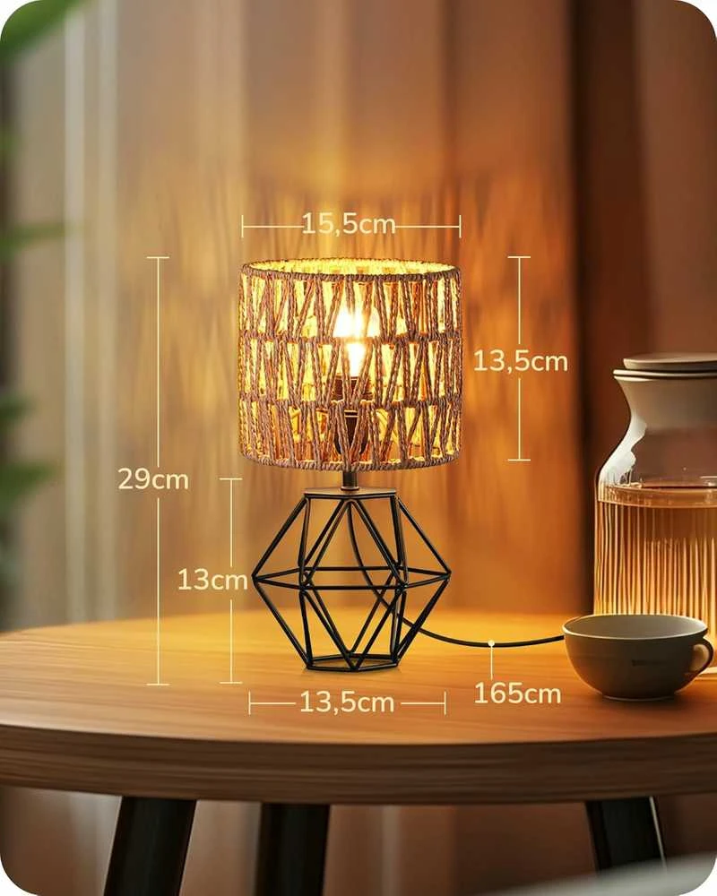 EDISHINE stalinis šviestuvas boho stiliaus, pintas popierinis gaubtas, E14, 4 W LED, juodas