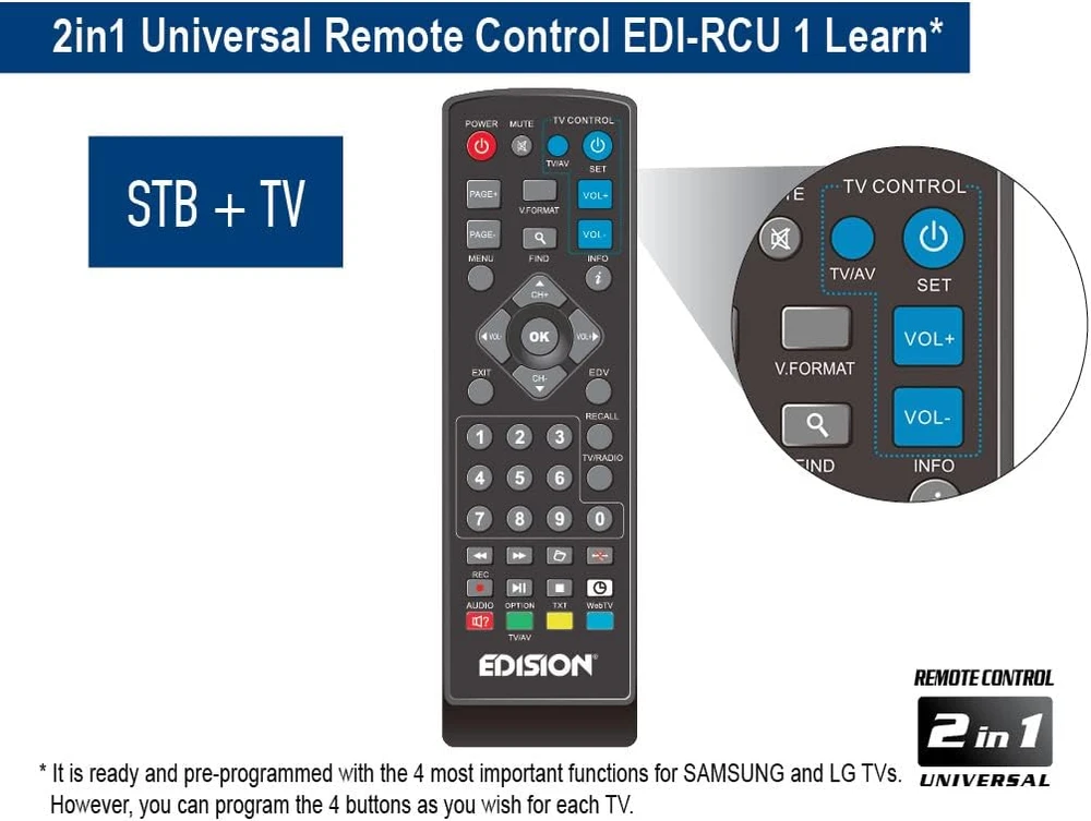 Edision DVB-T2 televizijos priedėlis PICCO T265, Full HD, USB, HDMI, SCART, H.265/HEVC