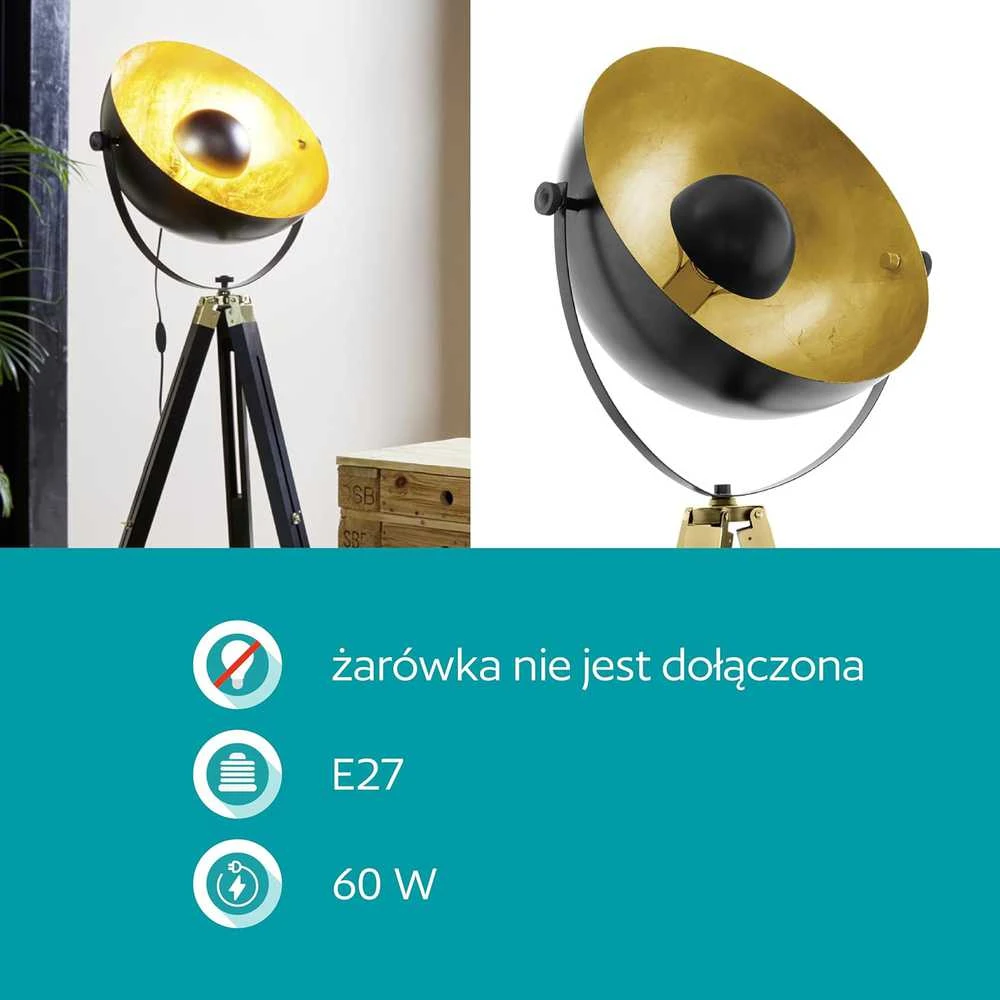 EGLO grindų lempa, 60 W, E27, juoda, žalvario ir aukso spalvų, 164 cm, 49618