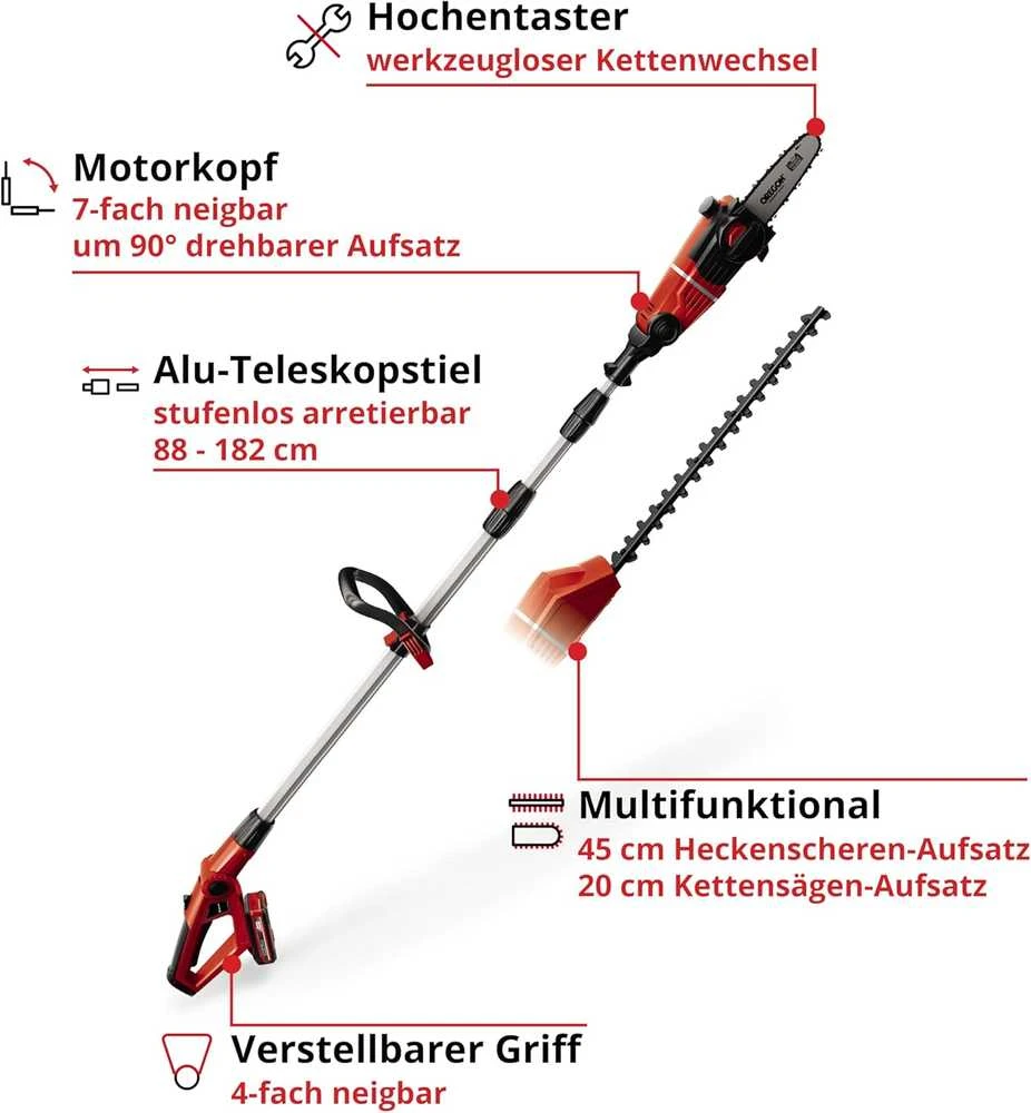 Akumuliatorinė aukštapjovė - gyvatvorių žrklės Einhell GE-HC 18 LI T Kit