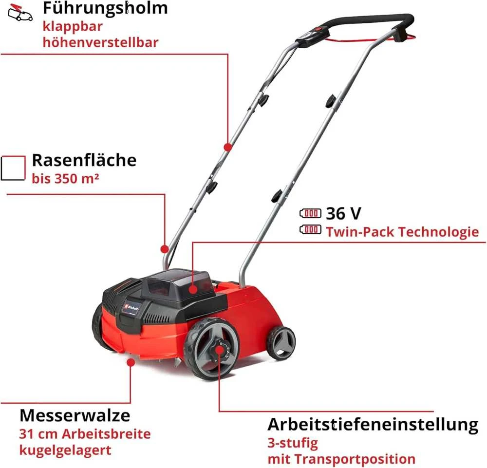 Einhell Aeratorius skarifikatorius GC-SC 36/31 Li 2x18V, be akumuliatorių ir kroviklio