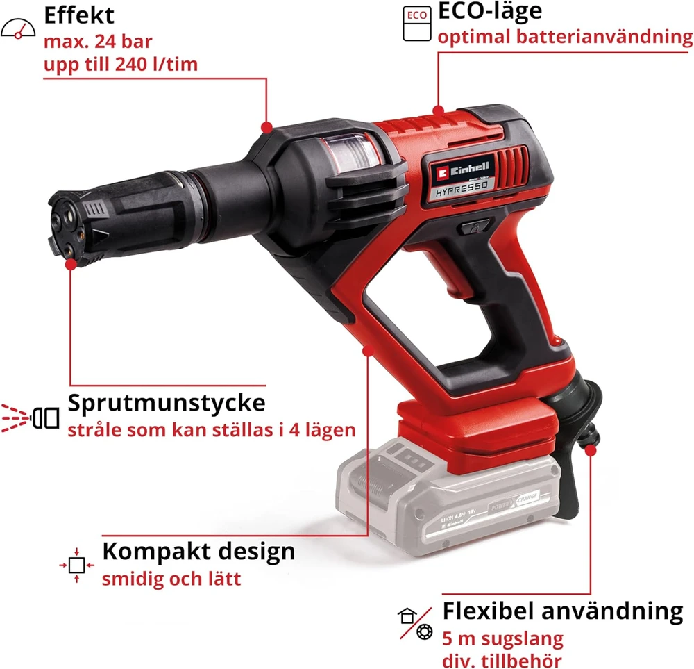 EINHELL AKUMULIATORINIS AUKŠTO SLĖGIO PLAUTUVAS 18/24 SOLO