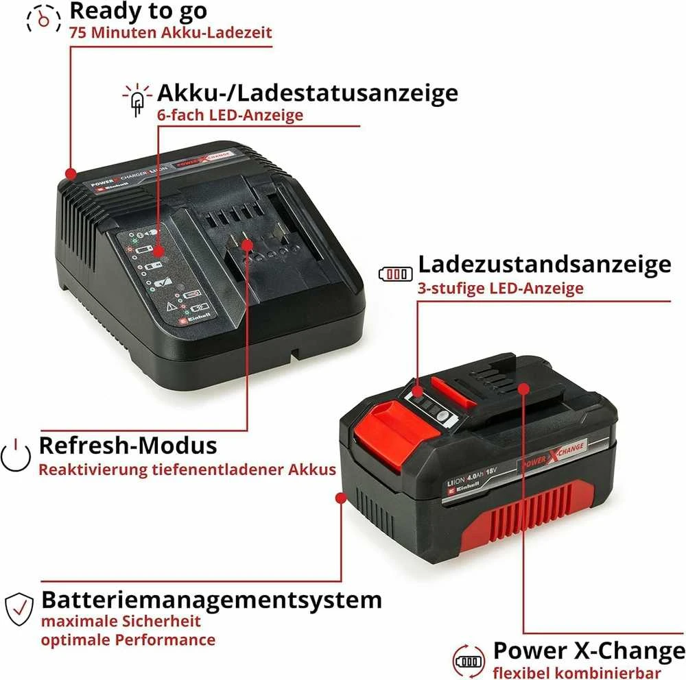 Einhell akumuliatoriaus ir kroviklio rinkinys 18V 4,0 Ah Power X-Change