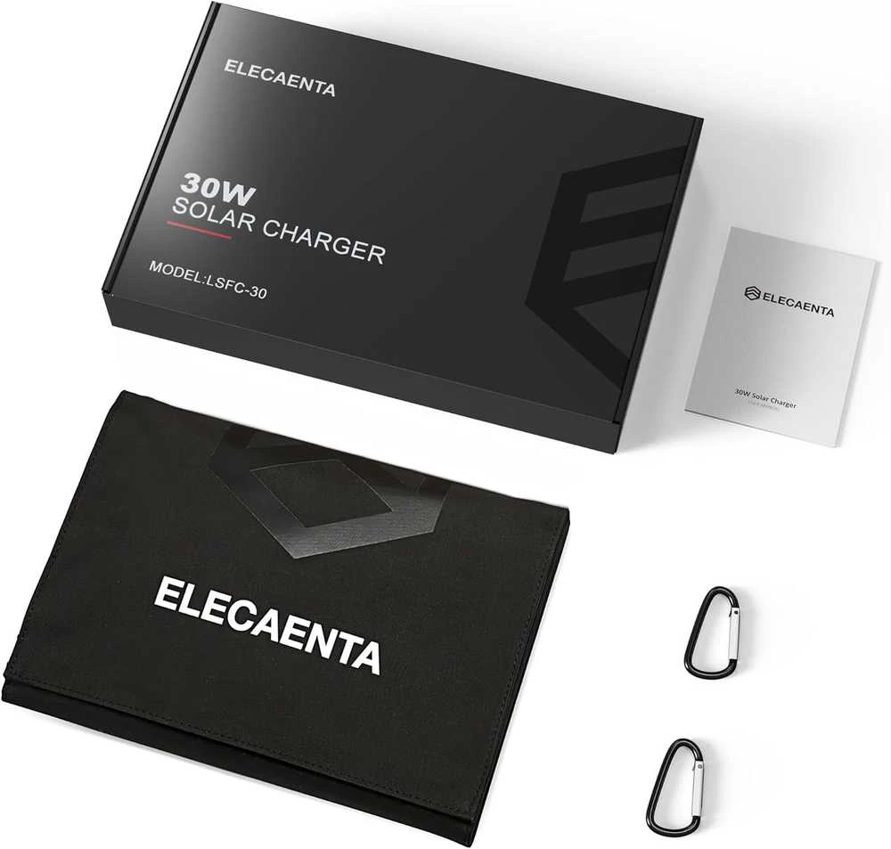 ELECAENTA nešiojama saulės baterija 30 W ETFE, USB-C, 3 jungtys, PD18 W, QC3.0, LSFC-30