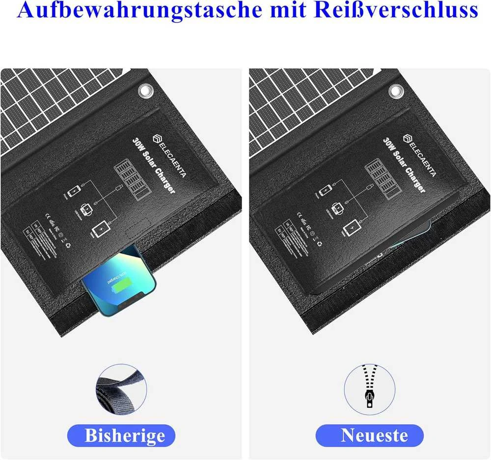 ELECAENTA nešiojama saulės baterija 30 W ETFE, USB-C, 3 jungtys, PD18 W, QC3.0, LSFC-30