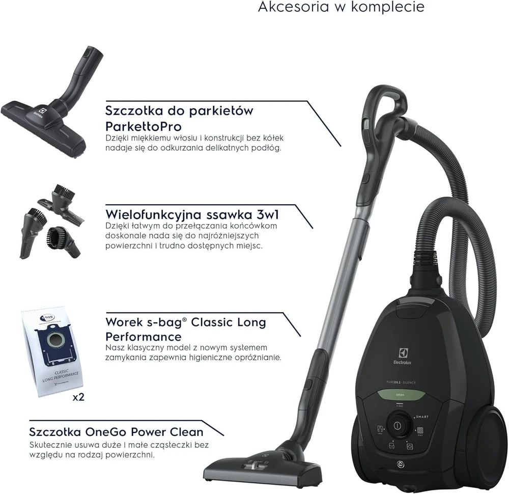 Electrolux dulkių siurblys su maišeliu Pure D8.2, 3,5 l, 57 dB, PD82-Žalias