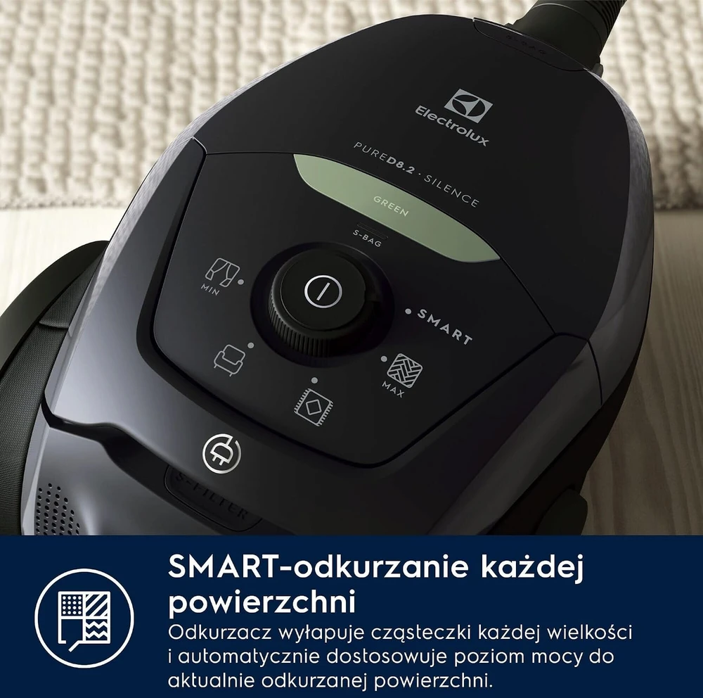 Electrolux dulkių siurblys su maišeliu Pure D8.2, 3,5 l, 57 dB, PD82-Žalias
