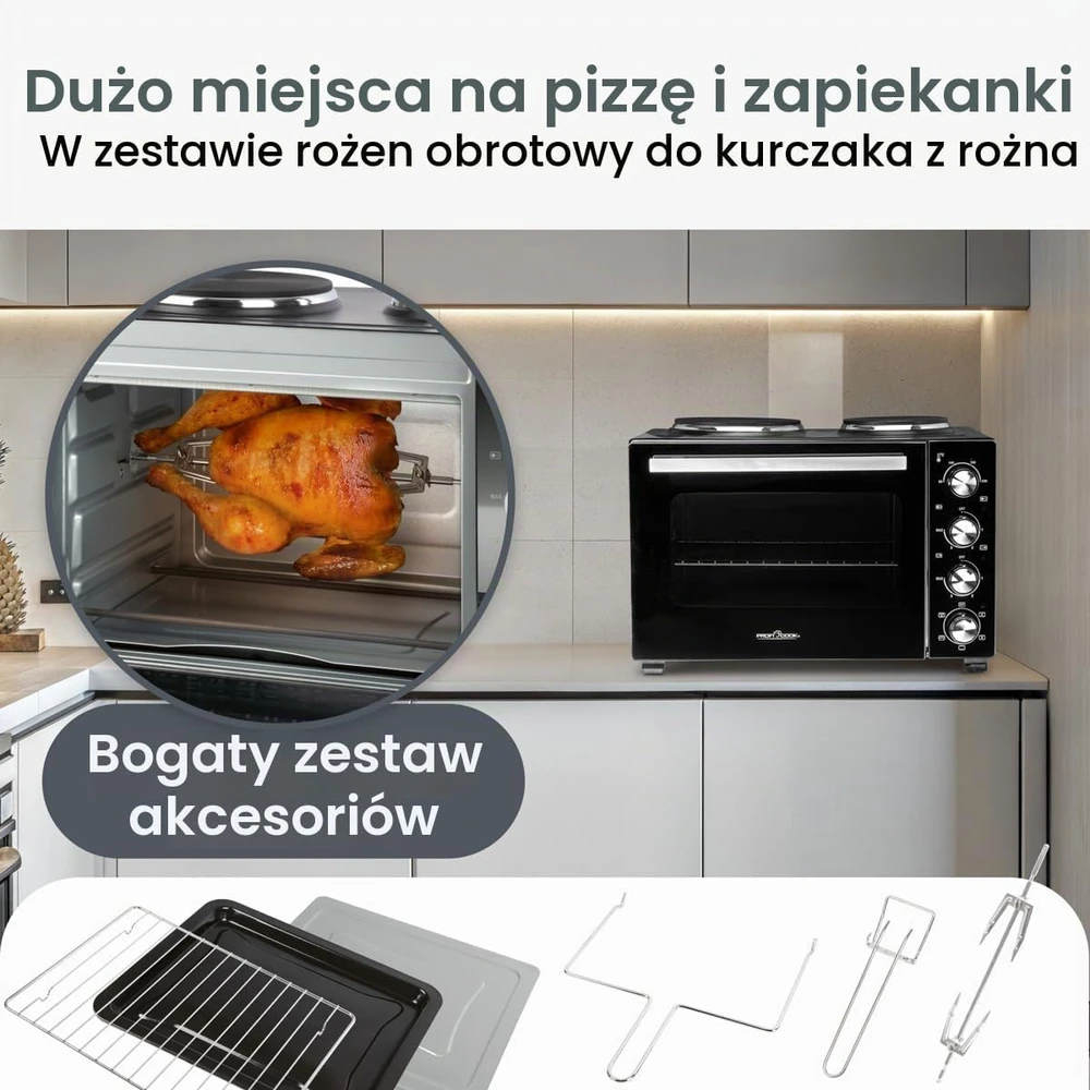 Elektrinė krosnelė Profi Cook ProfiCook mini orkaitė 32 l, 3200 W su konvekcija, iešmu ir kaitvietėmis PC-KK 1302