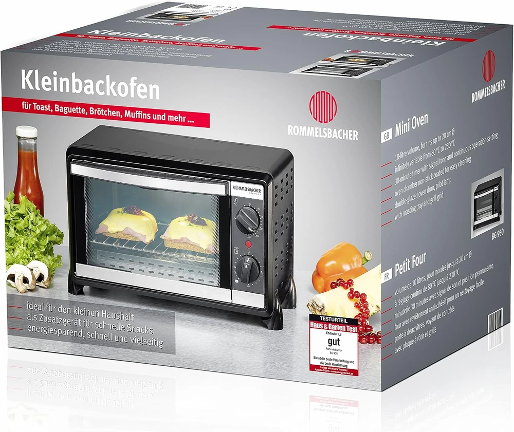 Elektrinė krosnelė Rommelsbacher elektrinė mini orkaitė 10 l, 950 W, 80–230 °C BG 950
