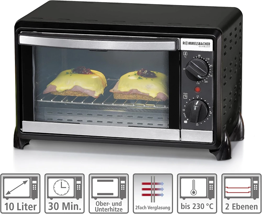 Elektrinė krosnelė Rommelsbacher elektrinė mini orkaitė 10 l, 950 W, 80–230 °C BG 950