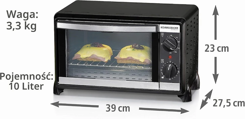 Elektrinė krosnelė Rommelsbacher elektrinė mini orkaitė 10 l, 950 W, 80–230 °C BG 950