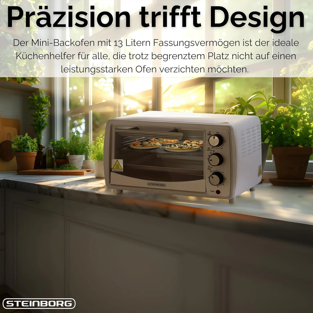 Elektrinė krosnelė Steinborg mini orkaitė 13 l, 1200 W, 65–230 °C, 60 min. laikmatis, 3005