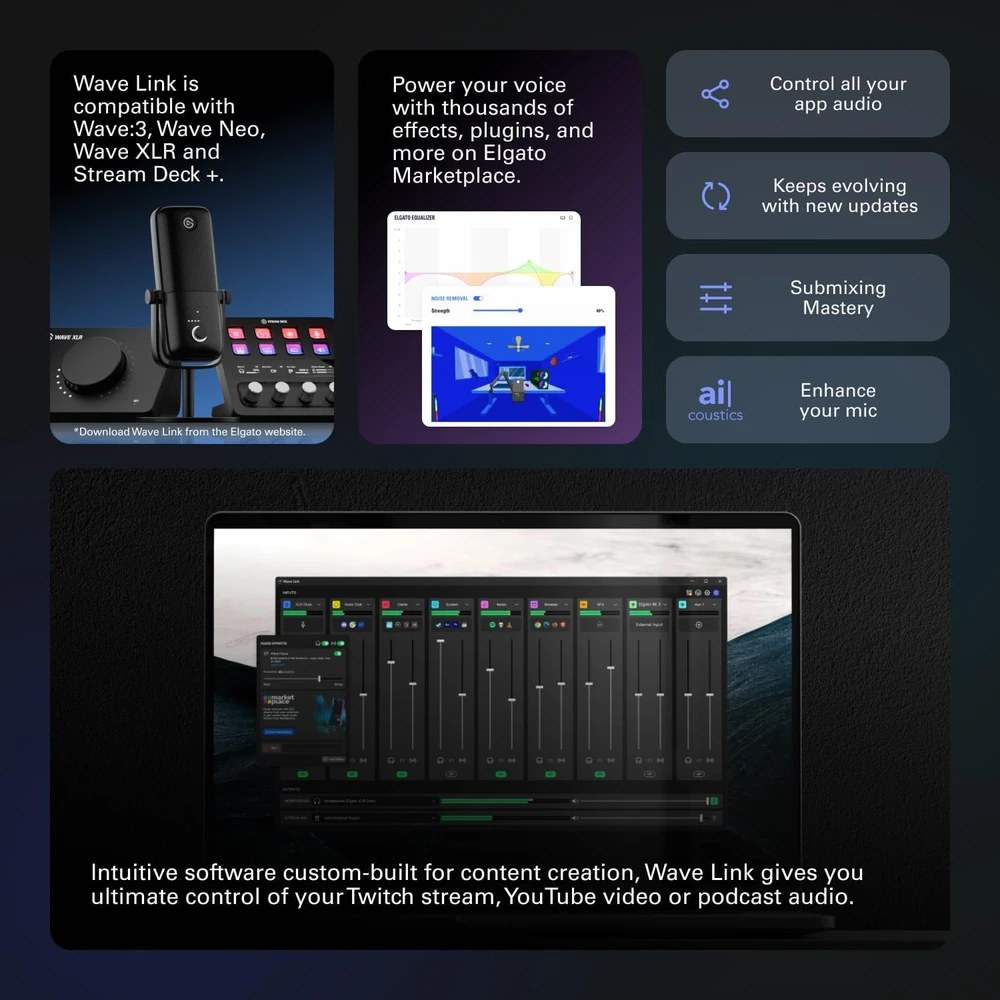 Kondensatorinis transliavimo mikrofonas Elgato Wave:3
