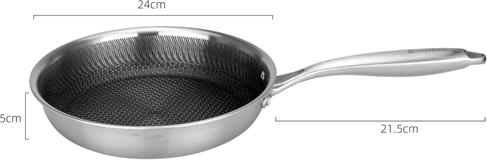 EliteHoff indukcinė keptuvė 24 cm su nerūdijančio plieno korpusu ir keramine danga, medaus korio struktūra