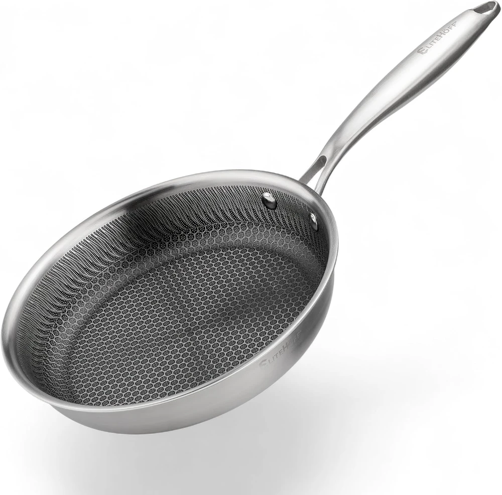 EliteHoff indukcinė keptuvė 24 cm su nerūdijančio plieno korpusu ir keramine danga, medaus korio struktūra