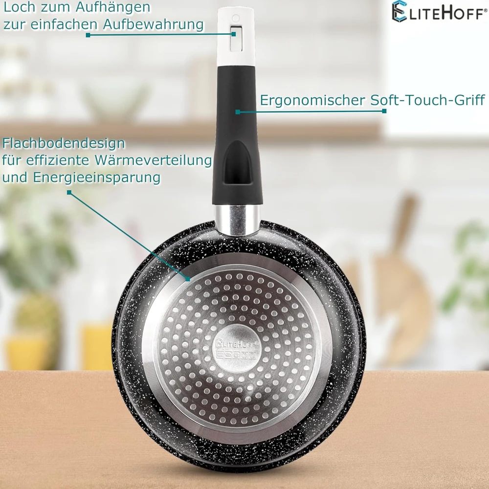 EliteHoff indukcinė keptuvė, aliuminio, keramikinė danga, 16 cm, juoda
