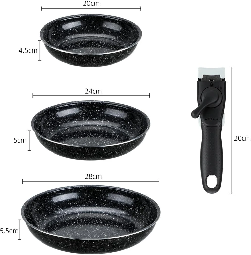 EliteHoff keptuvių rinkinys su nuimama rankena, indukcinės, marmuro danga, 20/24/28 cm, E-7919