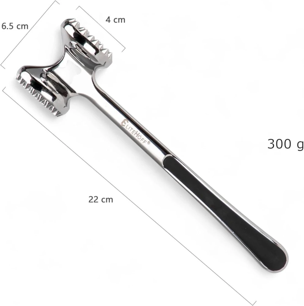 EliteHoff metalinis mėsos muštuvas, 22 cm, dvipusis, cinko lydinys, neslystančia rankena