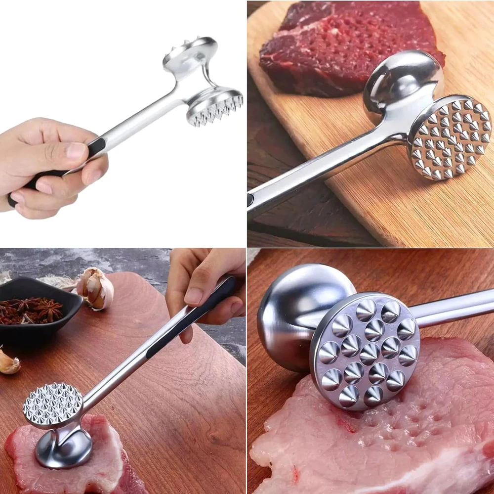 EliteHoff metalinis mėsos muštuvas, 22 cm, dvipusis, cinko lydinys, neslystančia rankena