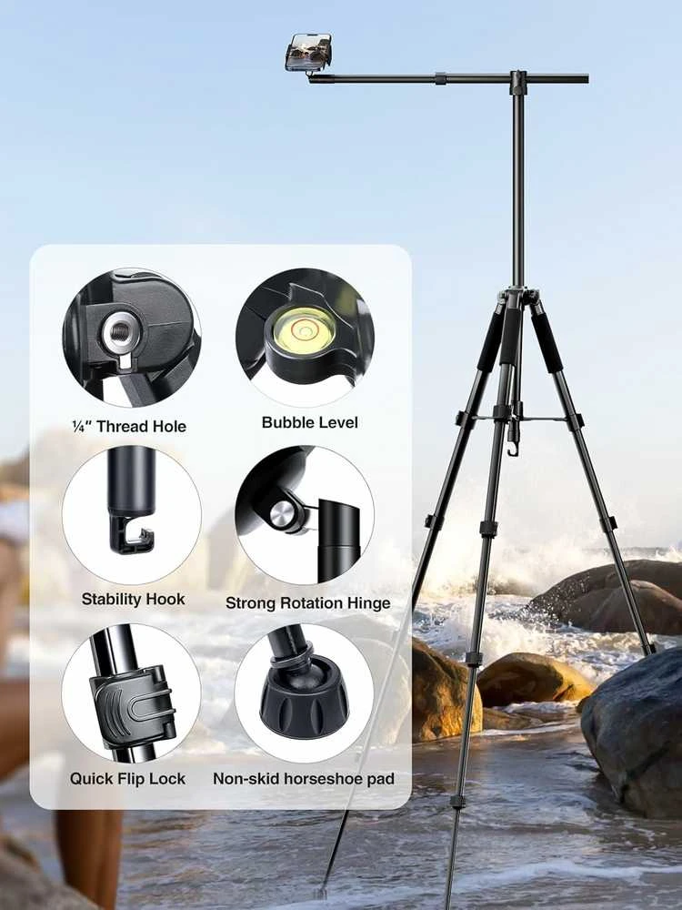 Elitehood reguliuojamas telefonų statyvas su 150 cm aukščio ir 64 cm ištraukiamu horizontaliu svirtimi, 360° pasukama galvute, juodas