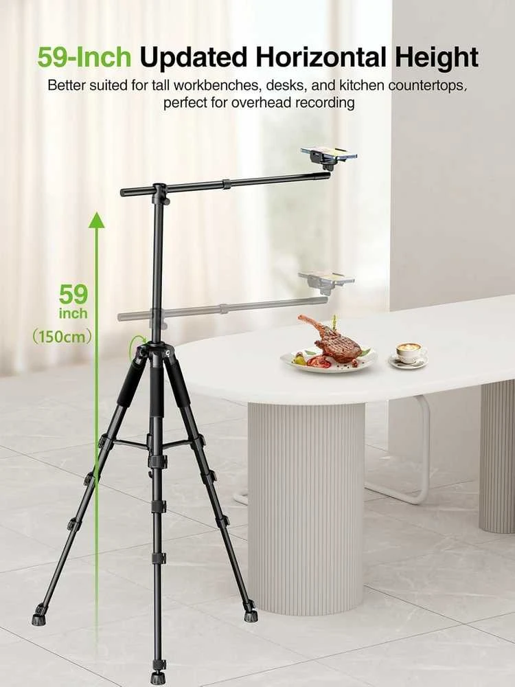 Elitehood reguliuojamas telefonų statyvas su 150 cm aukščio ir 64 cm ištraukiamu horizontaliu svirtimi, 360° pasukama galvute, juodas