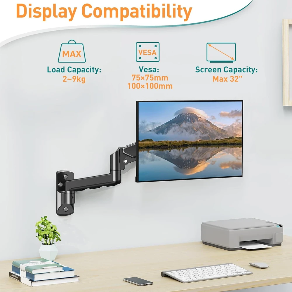 ELIVED sieninis monitoriaus laikiklis 13–32 colių, VESA 75 × 75/100 × 100 mm, EV023-DE