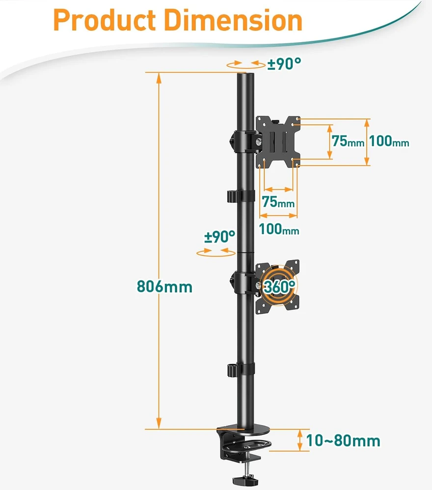 ELIVED vertikalus laikiklis 2 monitoriams 13–32 col., VESA, iki 8kg, EV4012