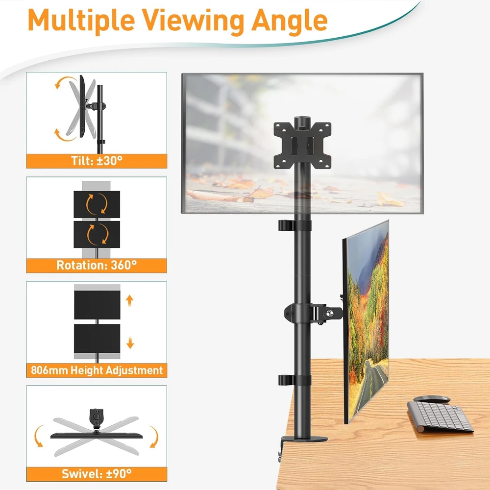 ELIVED vertikalus laikiklis 2 monitoriams 13–32 col., VESA, iki 8kg, EV4012