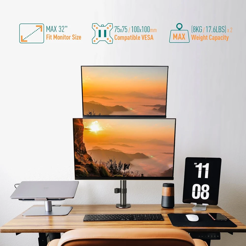 ELIVED vertikalus laikiklis 2 monitoriams 13–32 col., VESA, iki 8kg, EV4012