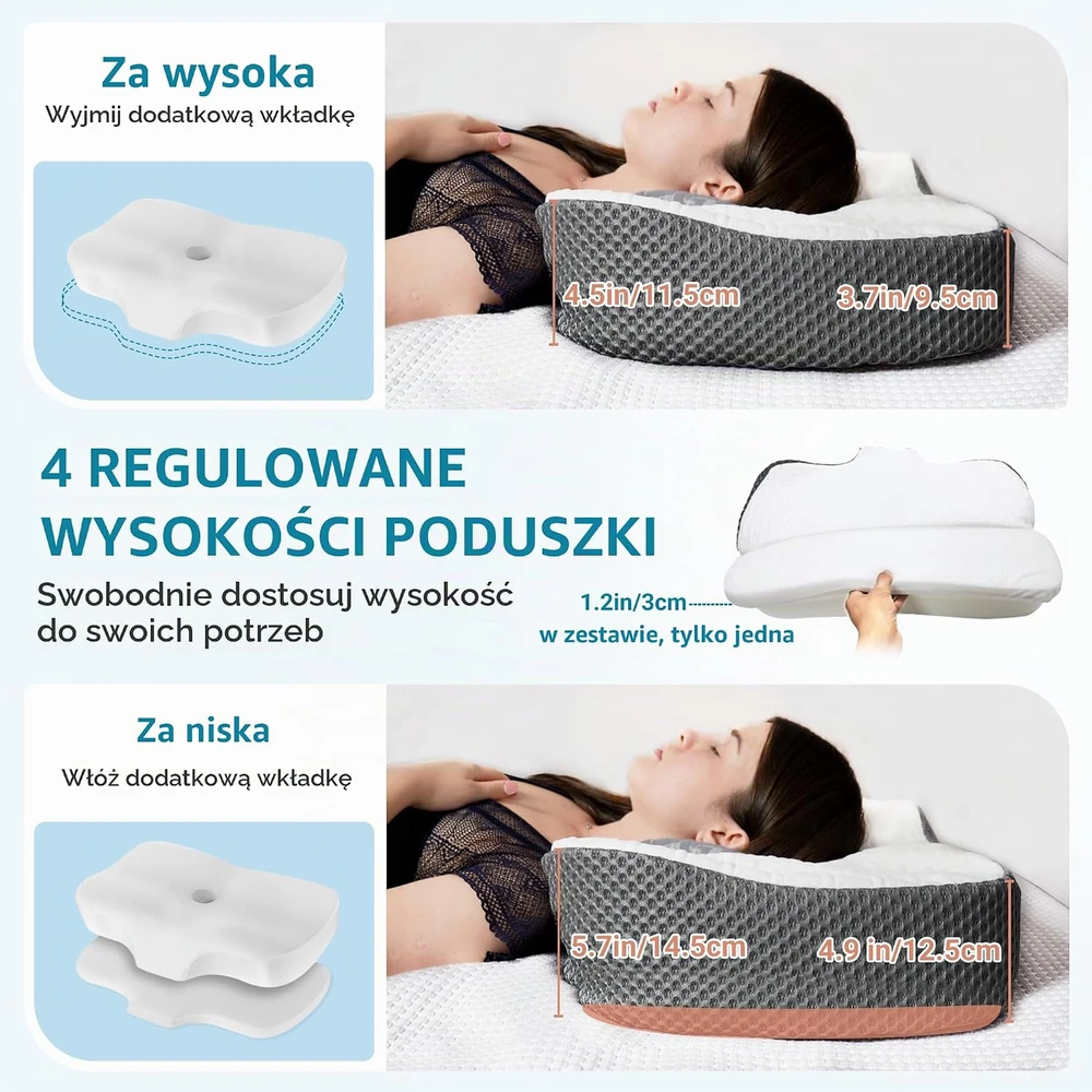 Elviros ergonominė kaklo pagalvė iš atminties putų, reguliuojamo aukščio, 60 x 38.6 cm FEL10000986GY