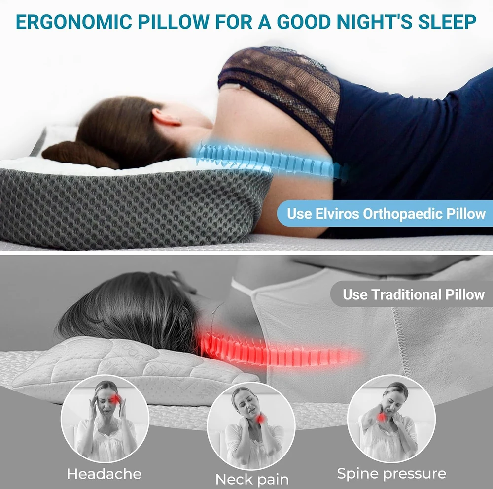 Elviros ergonominė kaklo pagalvė iš atminties putų, reguliuojamo aukščio, FEL10000986WH