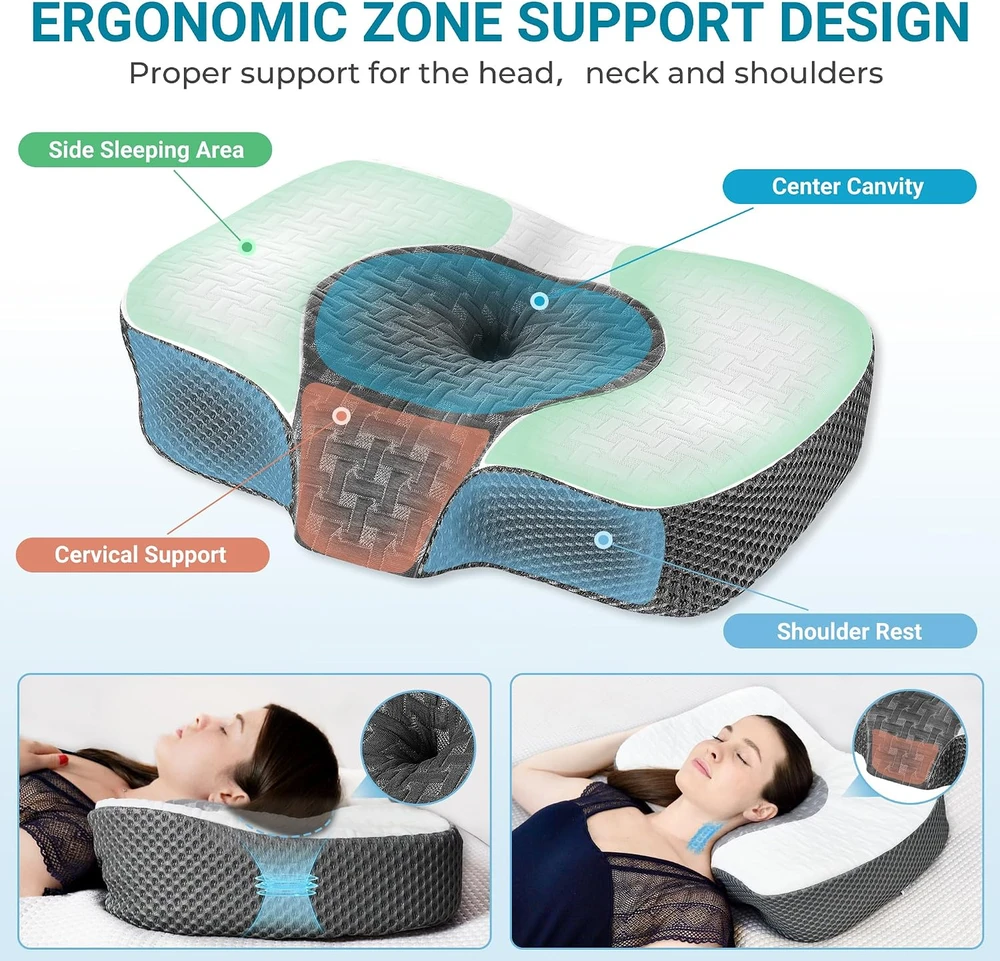Elviros ergonominė kaklo pagalvė iš atminties putų, reguliuojamo aukščio, FEL10000986WH