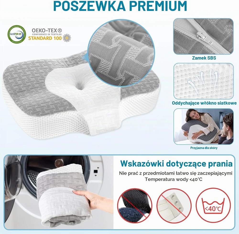 Elviros ergonominė kaklo pagalvė iš atminties putų, reguliuojamo aukščio, 60 x 38.6 cm FEL10000986GY