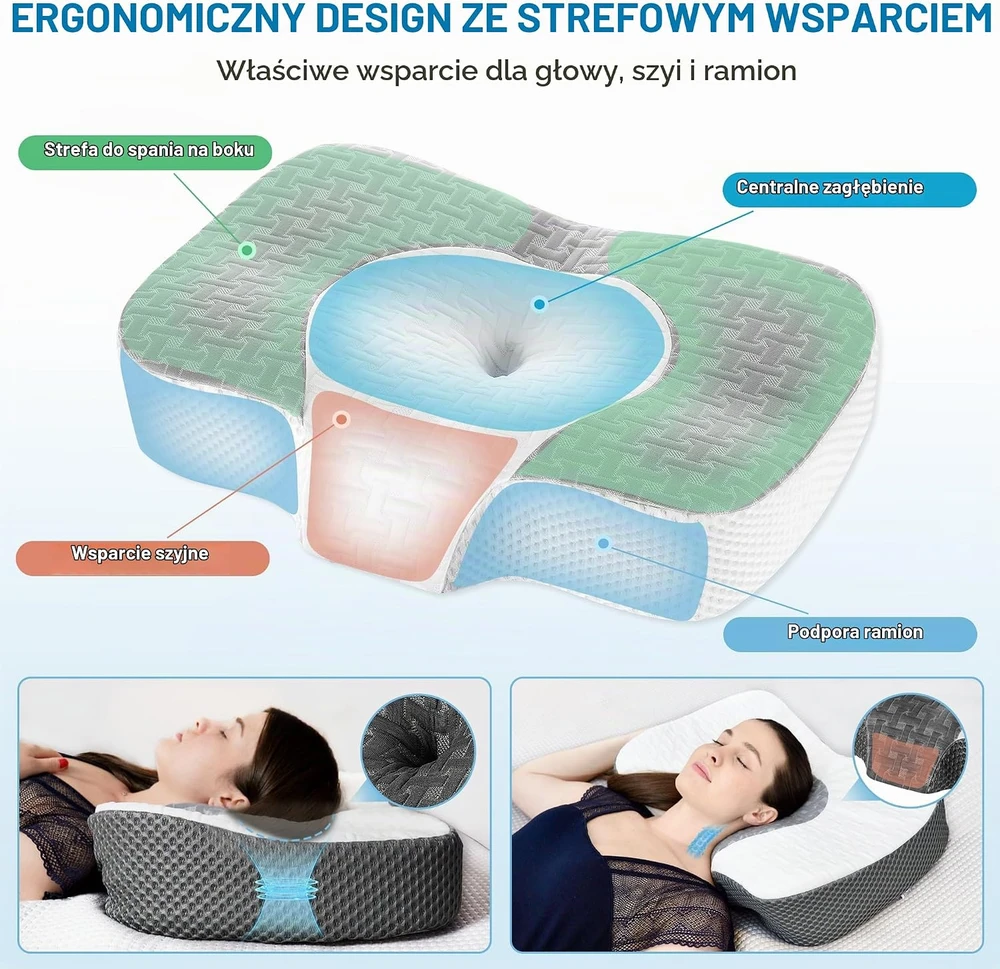 Elviros ergonominė kaklo pagalvė iš atminties putų, reguliuojamo aukščio, 60 x 38.6 cm FEL10000986GY