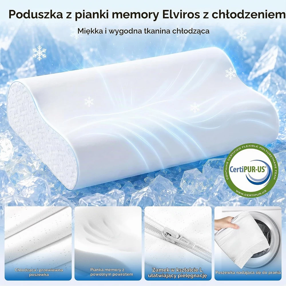 Elviros ergonominė kaklo pagalvė iš atminties putų, reguliuojamo aukščio, 10501WHWH004